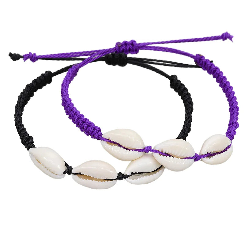 Hot Sale Boho Beach Jewelry Handmade Woven Bracelets Hand Braided Adjustable Cowrie Shell Bracelet Charm