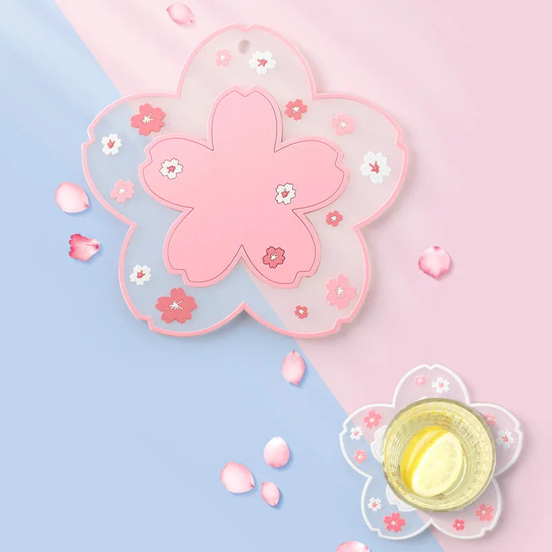 Soft Pvc Tea Cup Mat Creative Tea Solid Flower Crystal Epoxy Resin Coaster Set Wood Resin Coaster