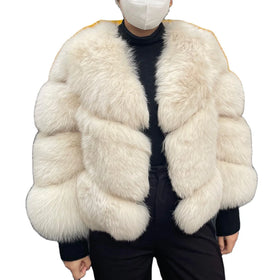 New Arrival QC21160 Trendy Ladies Winter Warm Fluffy Real Fox Fur Breathable Casual Cropped Coat