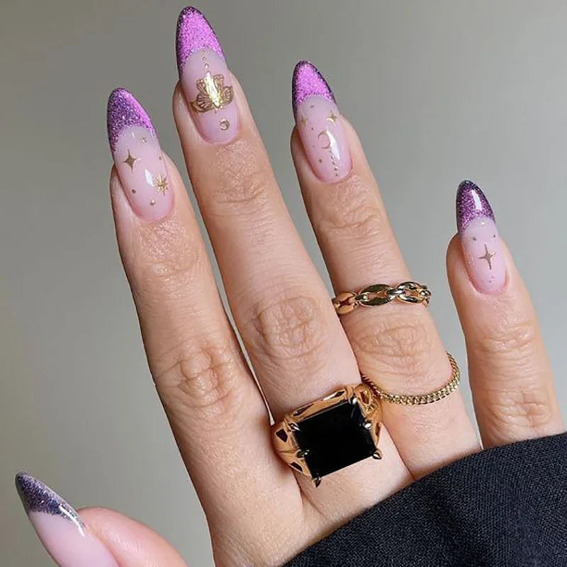 Beauty Wholesale Prices Faux Ongles Prix De Press on Nails Vendor Acrylic Handmade Purple French Nails Tips False Nails