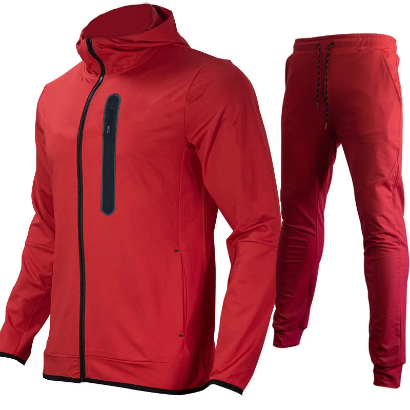 Custom Reflective Logo Breathable 4 Way Stretch Full Zip Hoodie  Running Windbreaker Jacket Waterproof Jogger Set for Men