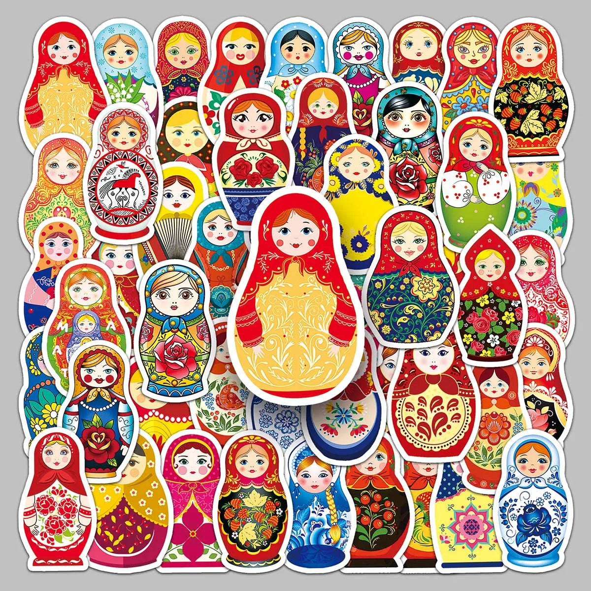 50PCS Factory Hot All Cut Self-adhesive Waterproof Custom Matryoshka Doll Stickers for Backpacks & Cups