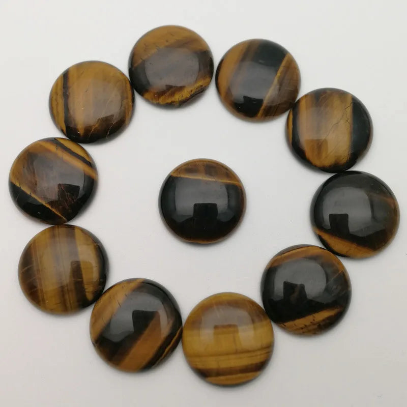 Huiying Polished 18mm Kawaii Tiger Eye Cabochons Wholesale Healing Energy Lucky Making Jewelry Necklace Bracelet Earring Crafts