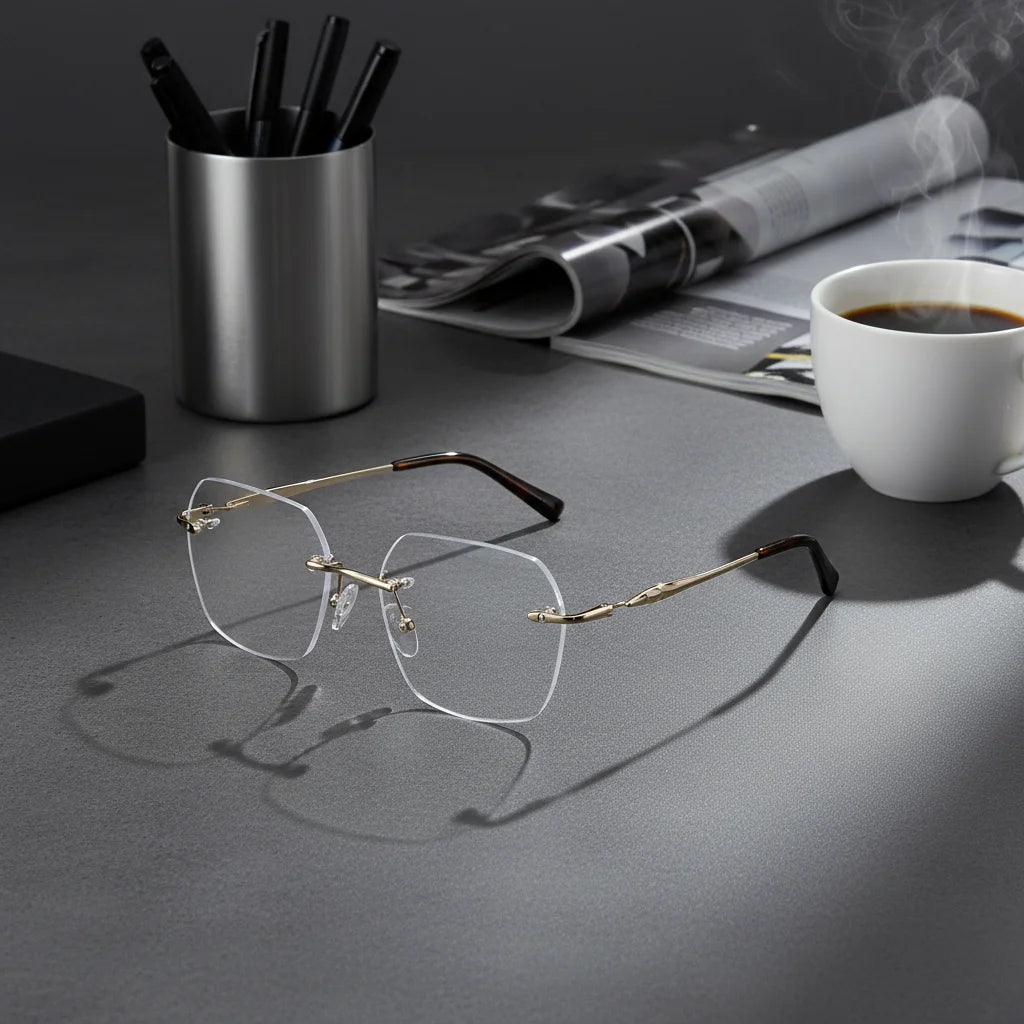 New Design Rimless Patchwork Diamond Pattern Stainless Steel Glasses Frame Lightweight Daily Wear Unisex Eyeglasses