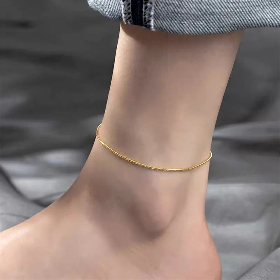 EManco 1.5MM/2MM/2.5MM Round Snake Chain Anklet Gold Plated Stainless Steel Herringbone Adjustable Anklets for Women Wholesale