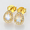 925 Sterling Silver Diamond Paved Natural rainbow Moonstone Studs Statement Fine Jewelry Earrings