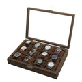 Brown Large 12 Slot Retro Dark Walnut Grain Series Wooden Watch Bracelet Jewelry Organizer Box with Suede Lining Zhuangqun Brand