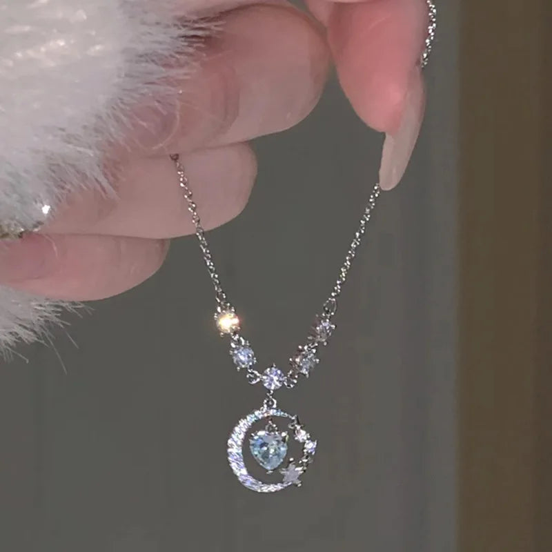 Collar De Luna Elegant Women Rhinestone Fashion Choker Diamond Heart Star Moon Pendant Necklace for Girl's Gift
