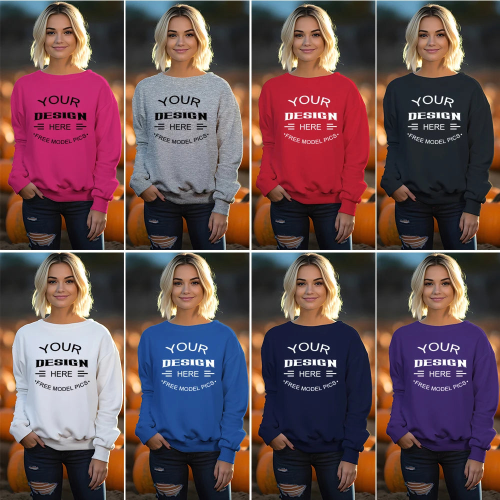 DFAK88000 Custom OEM 285G Heavy Weight  Preshrunk Fleece Fabric  Men's Unisex Crewneck Sport Wear Plus Size Sweatshirt for Women