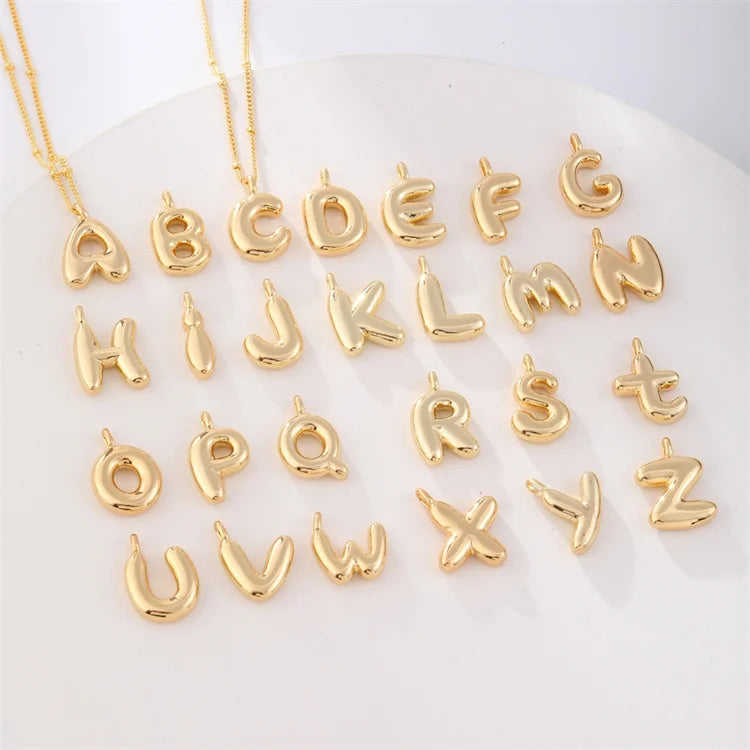 Fashion Jewelry Initials Letter Charms 18k Gold A-Z Alphabet Chunky Letter Charms Glossy Bubble Balloon Letter Pendant Necklace