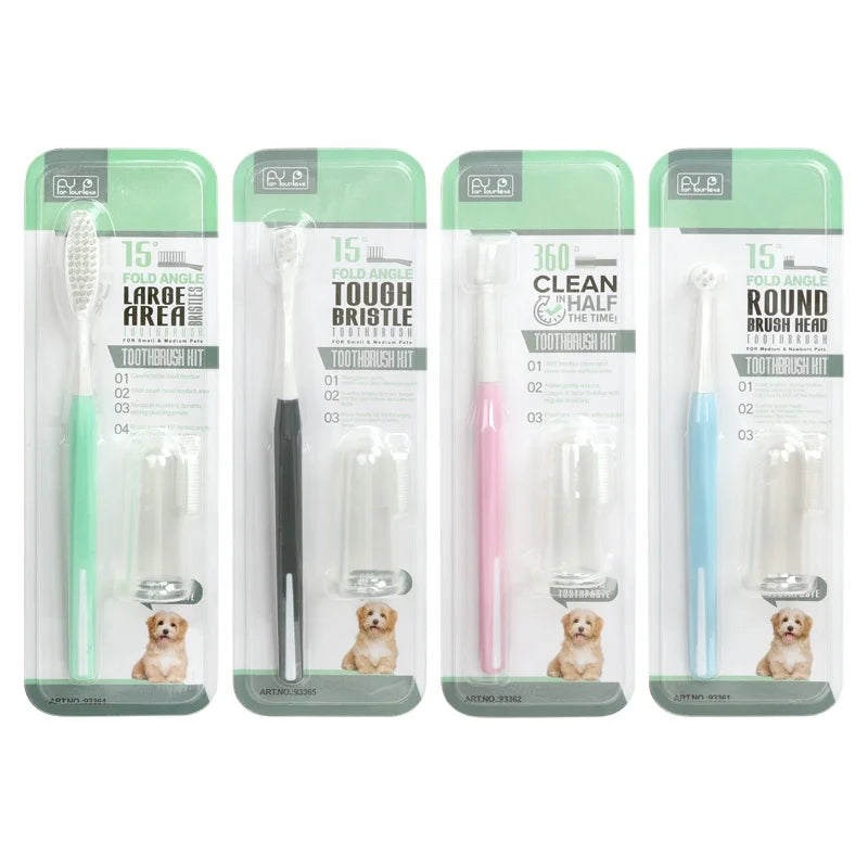 Factory Wholesale Eight Types Heads 2 in 1 Pet Dental Care Cat Dog Toothbrush Set