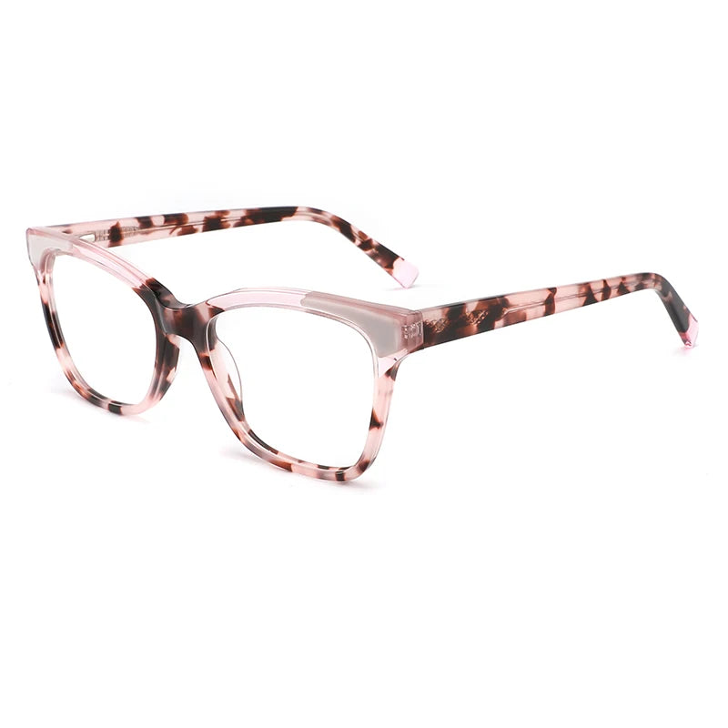2024 New Fashion Leopard Print Diamond Face Oversize Full-Rim CAT EYE Acetate Lightweight Reading Computer Glasses Frames Women