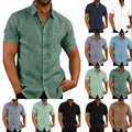 Men's Casual Shirt for Summer Stand Collar With Button Closure Short Sleeve Solid Color Breathable Knitted