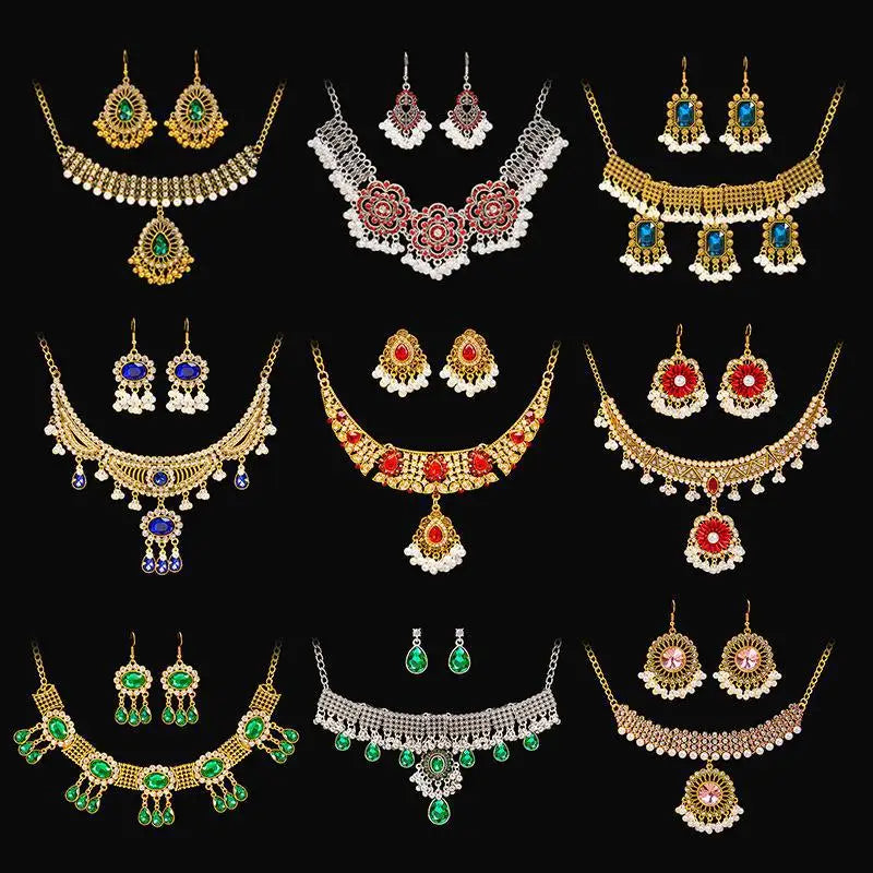 Wedding Jewelry Indian Jhumka Bollywood Necklaces Earring Set for Women