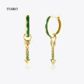 FUAMAY Silver Cupid Arrow Love Drop Earrings Green Enamel Rainbow Zircon Crown-for Wedding Party Spring Christmas Gift Idea