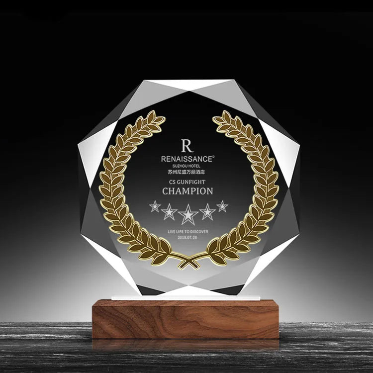 Small Bridge New Design Premium K9 Crystal Trophy Custom Metal Accessory Clear Crystal Glass Plate Award