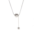Titanium Steel Versatile Long Tassel Choker Necklace for Women Small Ball Pendant with Herringbone Link Chain