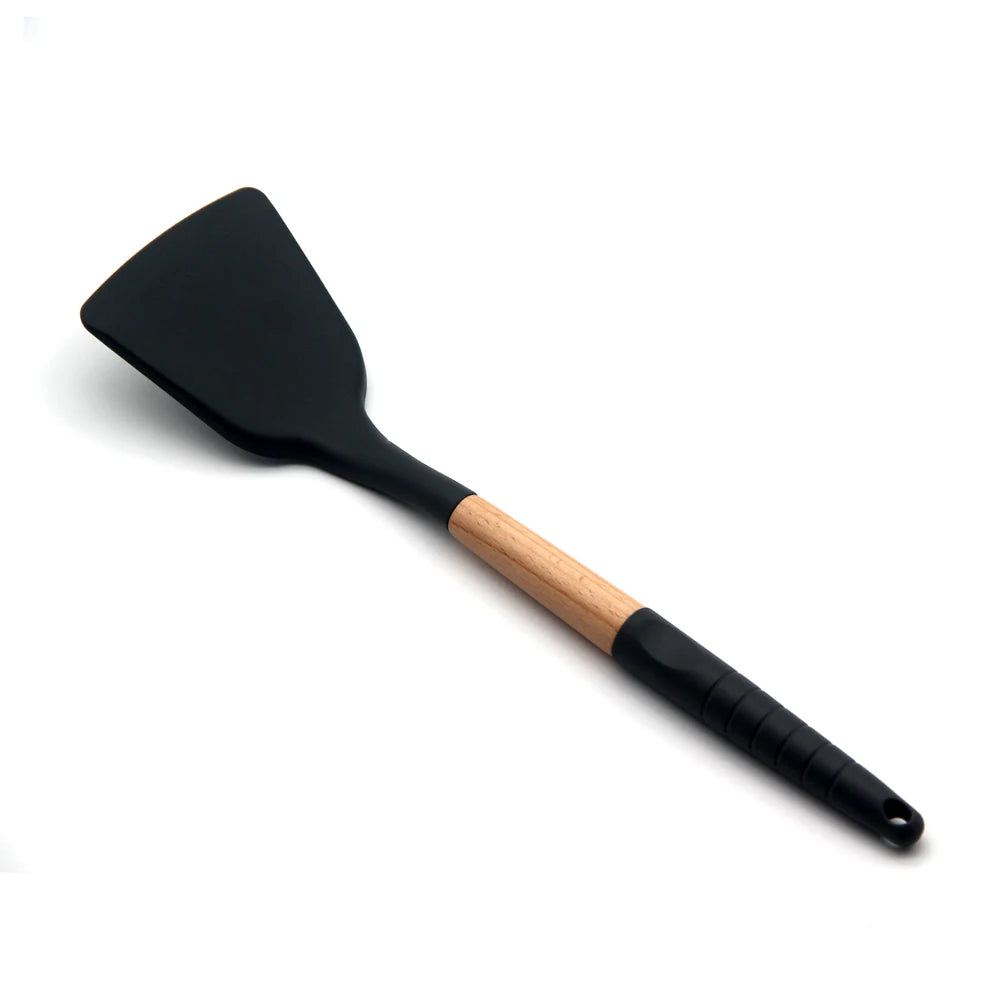 Home and Kitchen Gadgets Kitchen Utensils Non-Stick Cooking Tool Solid Turner Silicone Turner with WoodHandle Kitchen Tools
