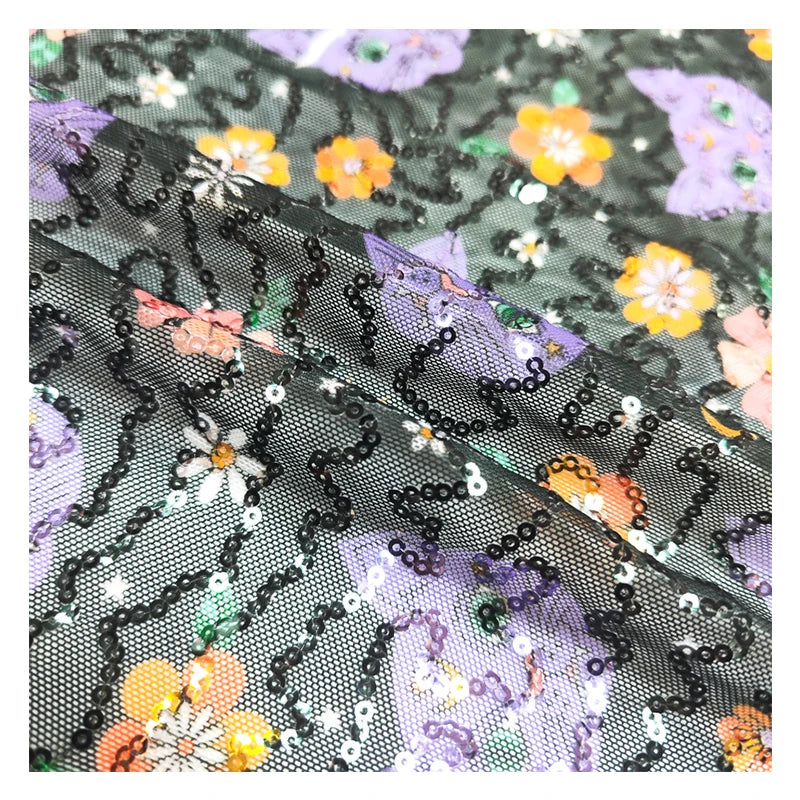 Competitive Price Simple 4 Way Stretch Mesh Sequin Embroidery Hologram Silver Cheap Wholesale Price Sequin Fabric Embroidery