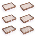 10 Designs Walnut Wood Jewelry 12 18 24 30 Cross Rings Necklace Earrings Empty Box Display Organizer Case With White Leather
