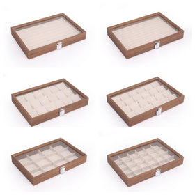 10 Designs Walnut Wood Jewelry 12 18 24 30 Cross Rings Necklace Earrings Empty Box Display Organizer Case With White Leather
