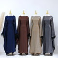 Traditional Muslim Clothing Women Abaya Dubai 2023 New Style Shinny Polyester Plus Size Women's Dresses Plain Abaya With Furs