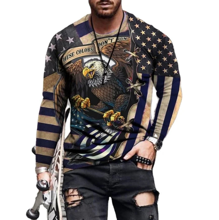 Men's Vintage Fashion T-Shirt 3D Graphic Print Full Sleeve Crew Neck Summer Casual Streetwear Top Habit Pour Homme