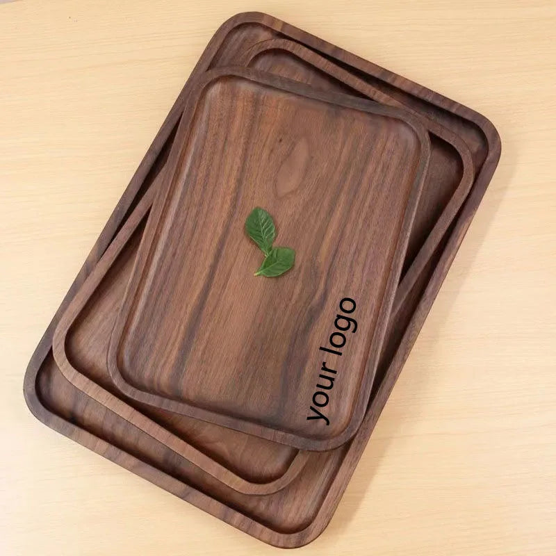 Rectangle Black Walnut Wood Serving Tray  Natural Wood Solid Snack Trays with Edge Wooden Decorative Coffee Tea Platter