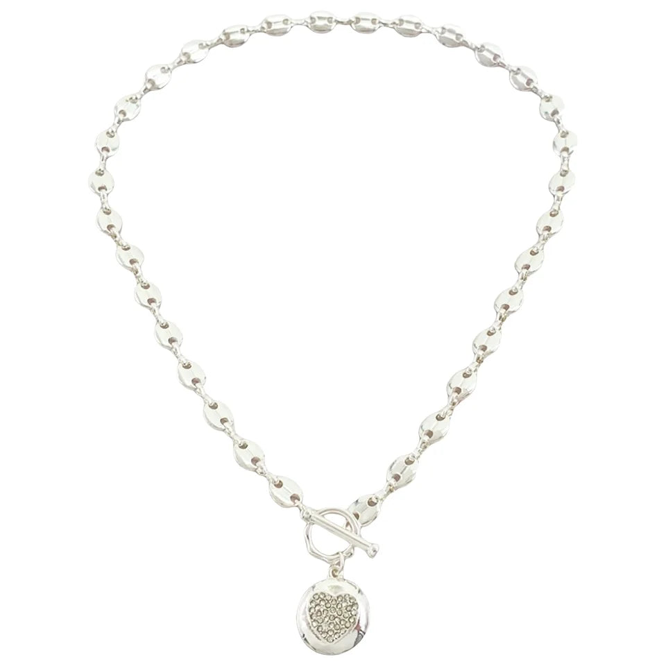 2025Customizable Link Chain Crystal Diamond Heart Pendant Necklace Fashion Jewelry for Women Girls Classic Style Gold Zinc Alloy