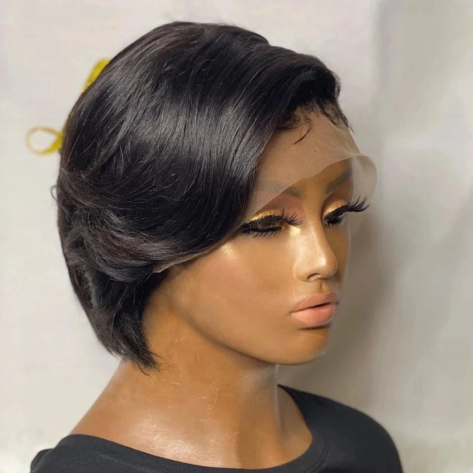 Pixie Cut Lace Front Wig Brazilian Human Hair Preplucked Straight Hair Wigs for Black Women Transparent Lace Short Bob Wig