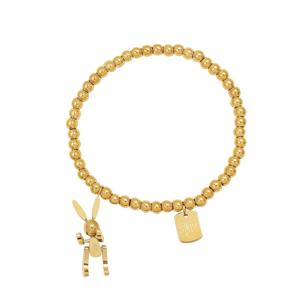 Women's 18K Gold Plated Stainless Steel Bead Bracelet Fashion Bangles