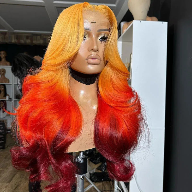 Ombre Color Full Frontal Human Hair Wigs Pre Plucked Raw Virgin Hair Glueless Lace Closure Wigs for Woman