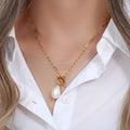 EManco Natural Freshwater Pearl Toggle Necklace for Women Paperclip Chain Necklace Stainless Steel Long Box Square Chain