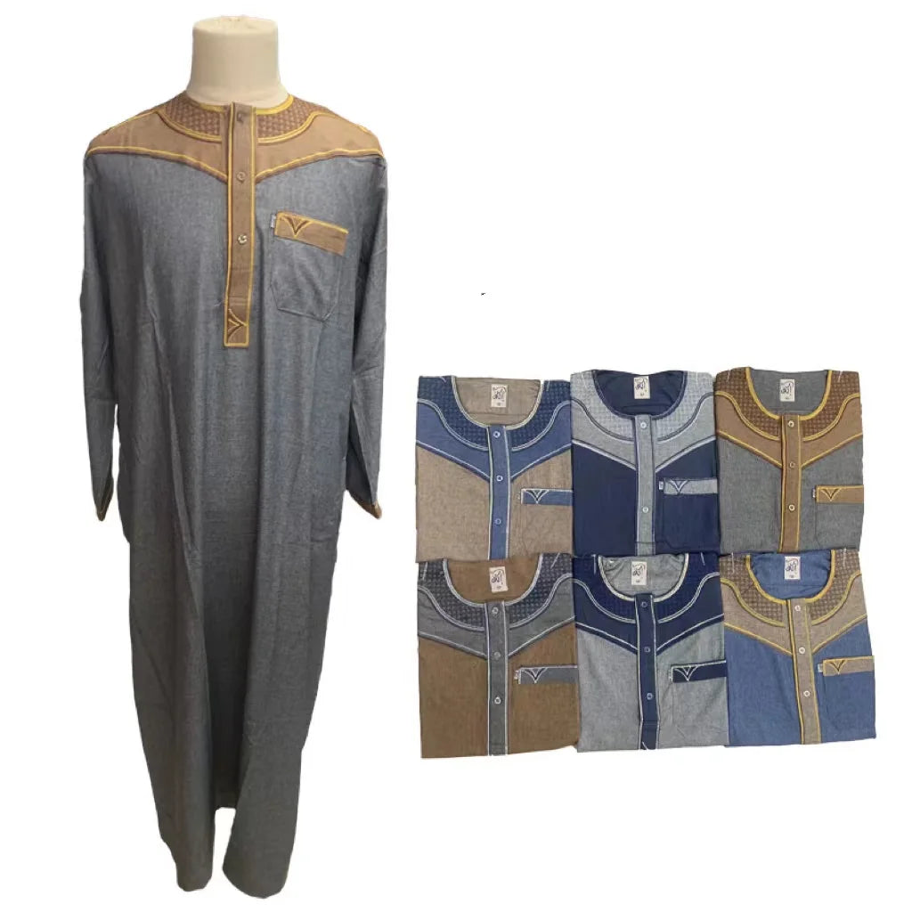 Yiwu Muqian Trading Firm the New Fashion Design Moroccan Style Robes Shoulder Mesh Embroidery Muslim Men Clothing Prayer Robes