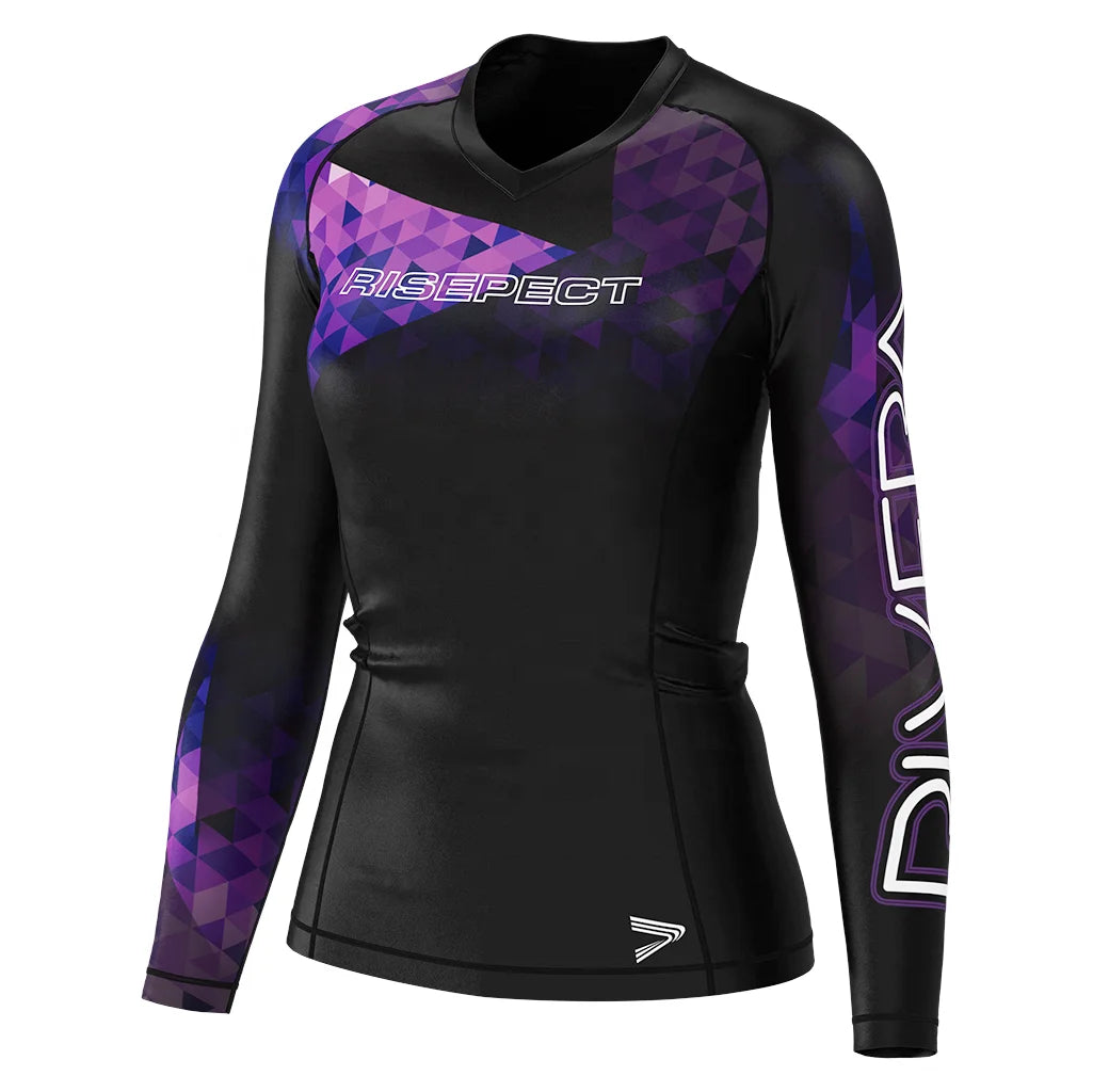 Trendy Patterns Printed Bjj Long Sleeve Custom logo Girls Ladies Compression Shirt Women Rash Guard