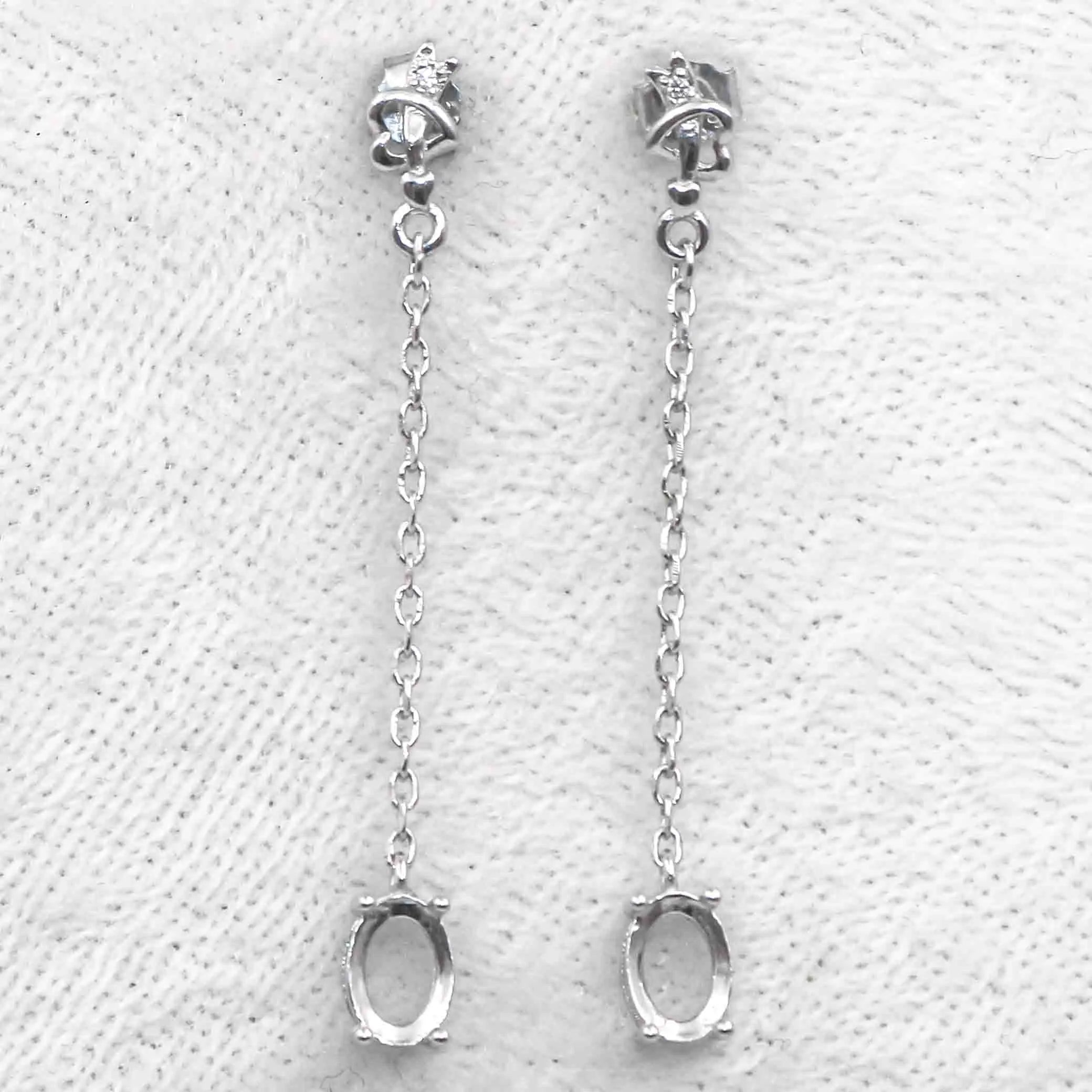 Sterling Silver 5*7mm Semi Mount Line Earrings Empty Support Blank Claws Setting S925 Base Without Center Stone for DIY Inlay