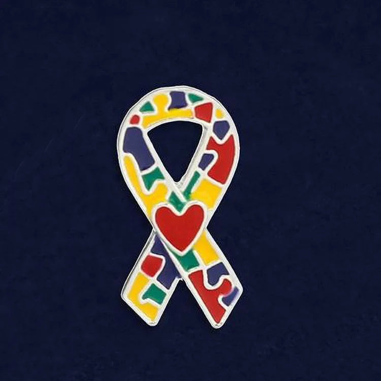 Multiple Color Metal Brooch Soft Enamel Gold-Plated Badge DIY Custom Autism Awareness Ribbon Puzzle for
