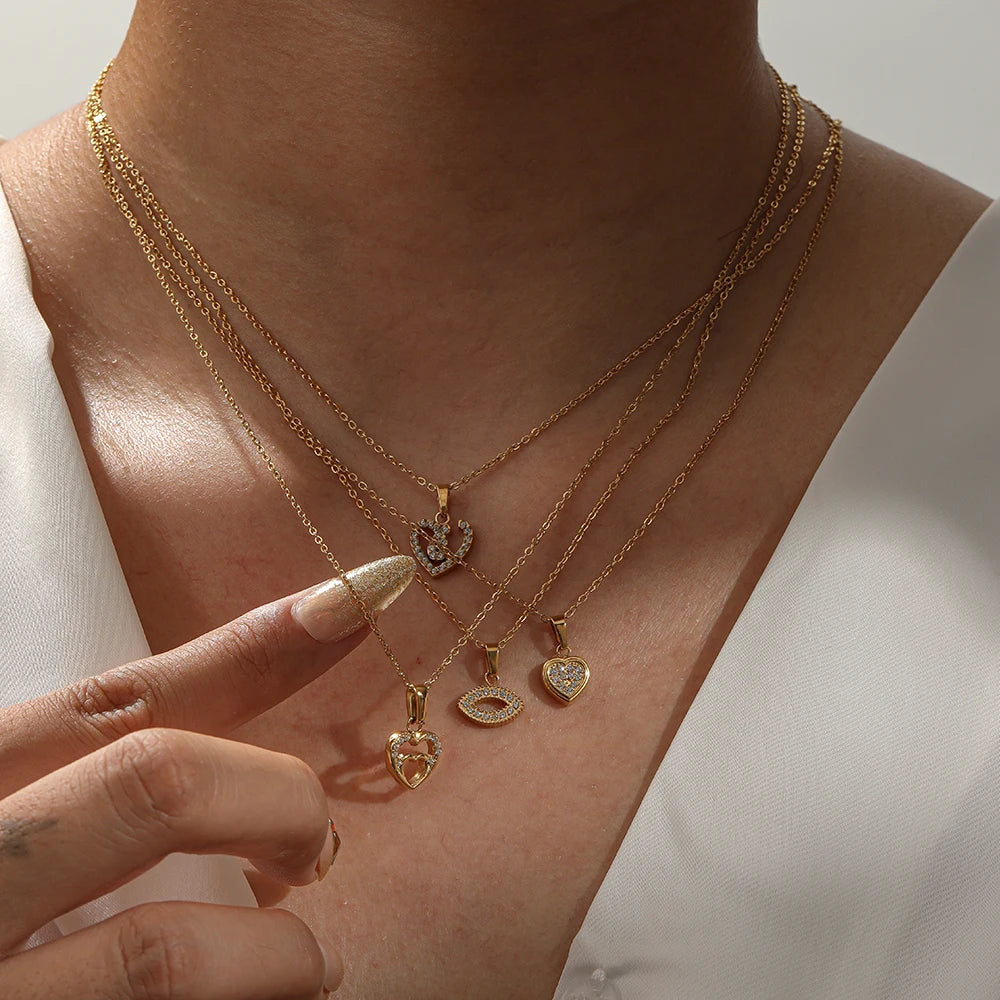 2025 Wholesale New Zircon Heart Shaped Necklace 18k Gold Plated Stainless Steel Women's Necklace Waterproof Jewelry