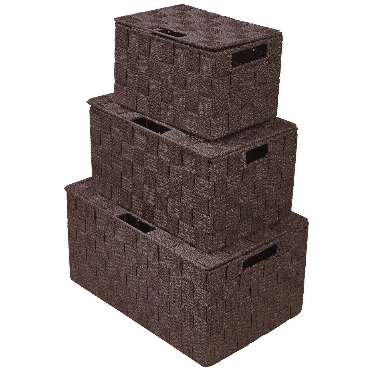 Set of 3 Polypropylene & Nylon Strap Woven Storage Baskets PP Woven Woven Storage Box