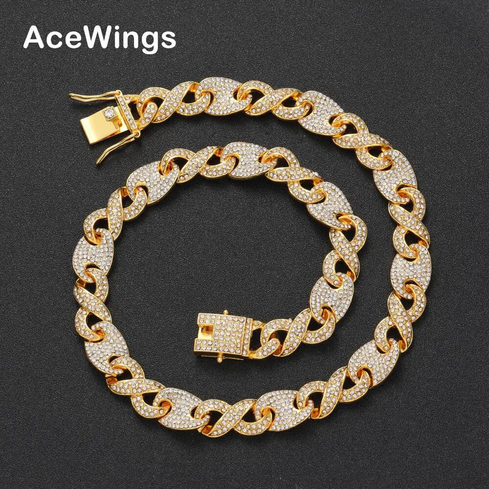AC020  12mm Alloy Chain Iced Out  Chain Necklace Bling Bling Hip Hop Jewelry