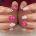 Dropshipping Wholesale 3942 Bold Pink Leopard Print Unique Short Almond False Nail Press on Nail Artificial Fingernail Customize