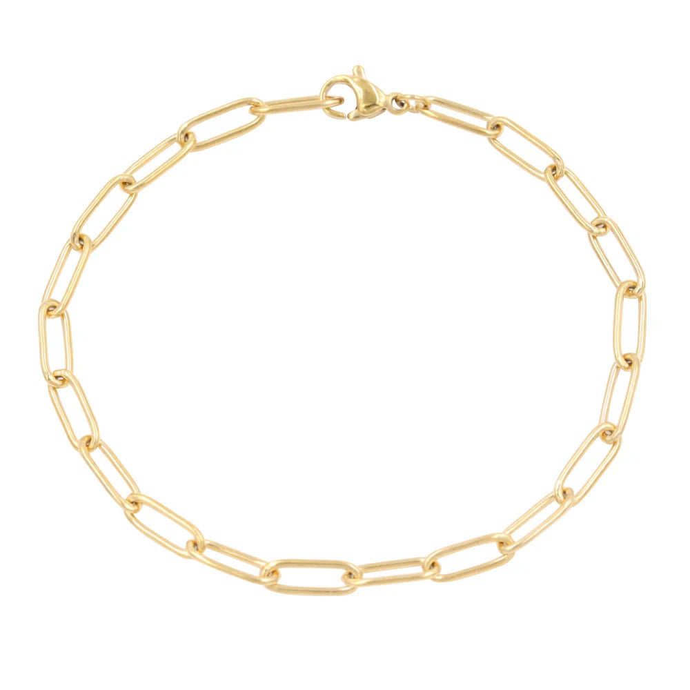 Dainty Stainless Steel Oval Link Chain Gold Plated Paperclip Bracelet