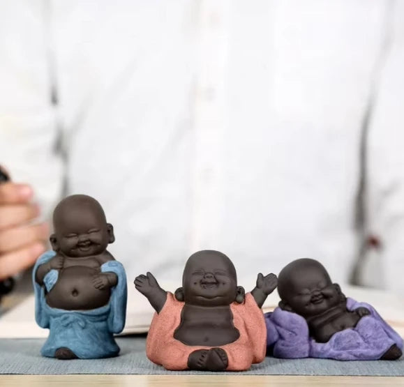 Little Smiling Laughing  Monk  Ceramic Buddha Statue Tea Pet for Home Decor