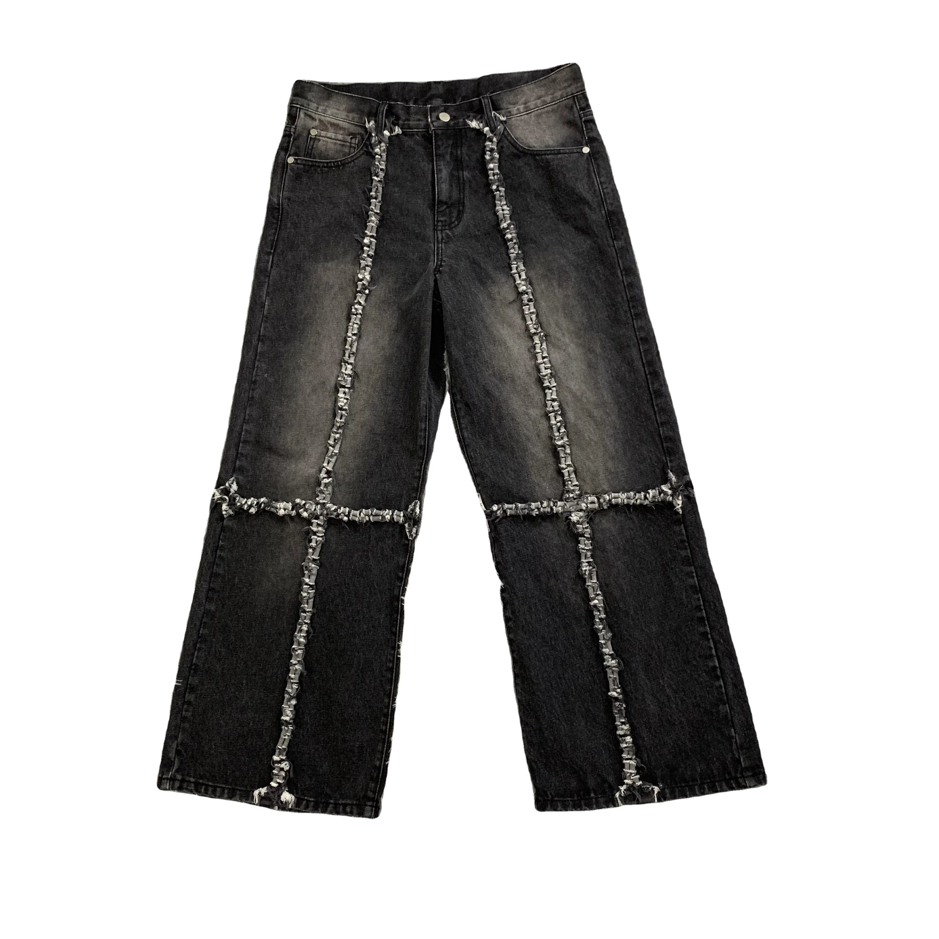 DENIMGUYS Custom Distressing Patch Streetwear Hip Hop Y2K Male Loose Stacked Denim Men Vintage Baggy Jeans