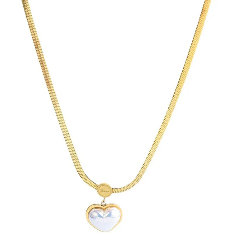 Wholesale Titanium Steel Korean Necklace Fashion Luxury Love Shell Earring Necklace Jewelry Set for Woman