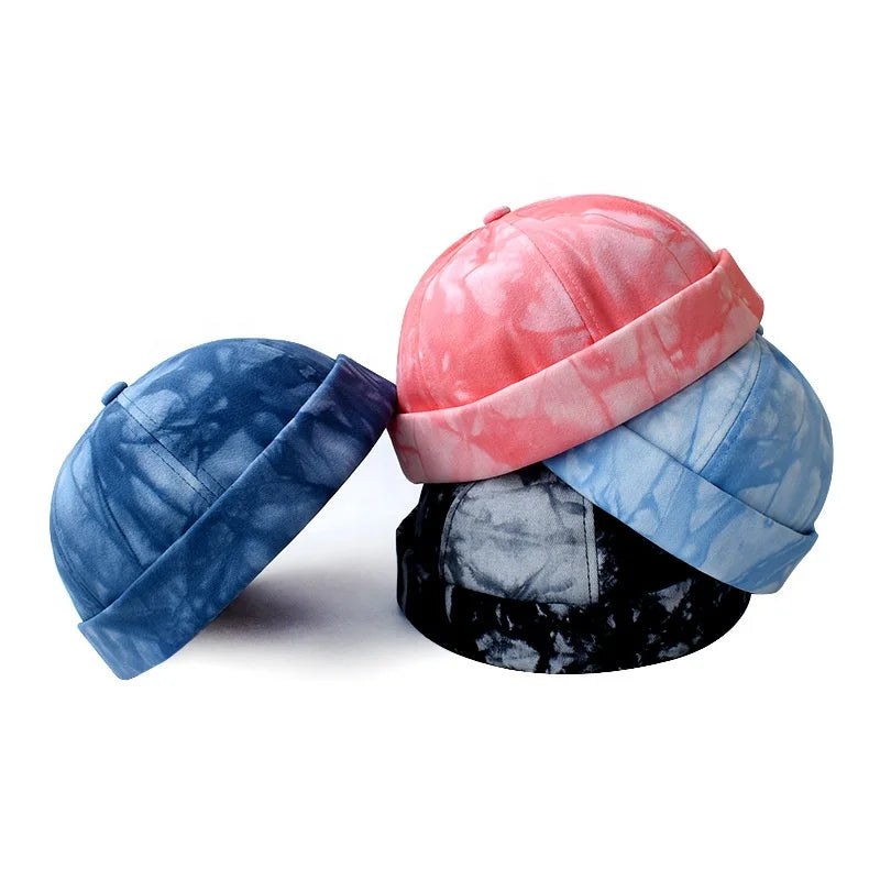 MIO New Fashion Tie-dye Brimless Hat Retro Landlord Hat Streetwear Hip Hop Hat Unisex Baseball Cap Rolled Cuff Docker Cap