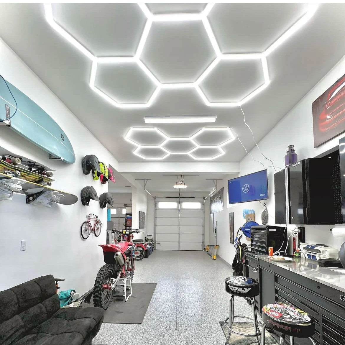 Honeycomb LED Light Ceiling Working Lights Hexagon Installation LED Garage Light