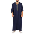 Kaftan for Men Jabador Gandoura Side Pockets 2025 Embroidery Thobe Half Sleeve Muslim Clothes Vintage Casual Robe Men's Jubba