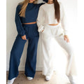 2025 Custom Logo L800813 Crop Top Hoodie Sweatshirt Loose Jogger Set for Women Long Casual Style Crew Neck Jumper 2-Piece Set
