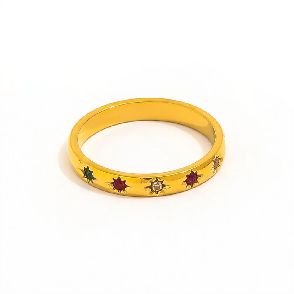 High End 18K Plain Gold Colorful Diamond Rings Stainless Steel Trendy Simple Gold Plated Jewelry